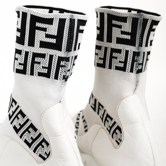 Fendi White FF Motif Tech Fabric High-Top Sneakers, Size 9 - Picture 7 of 8